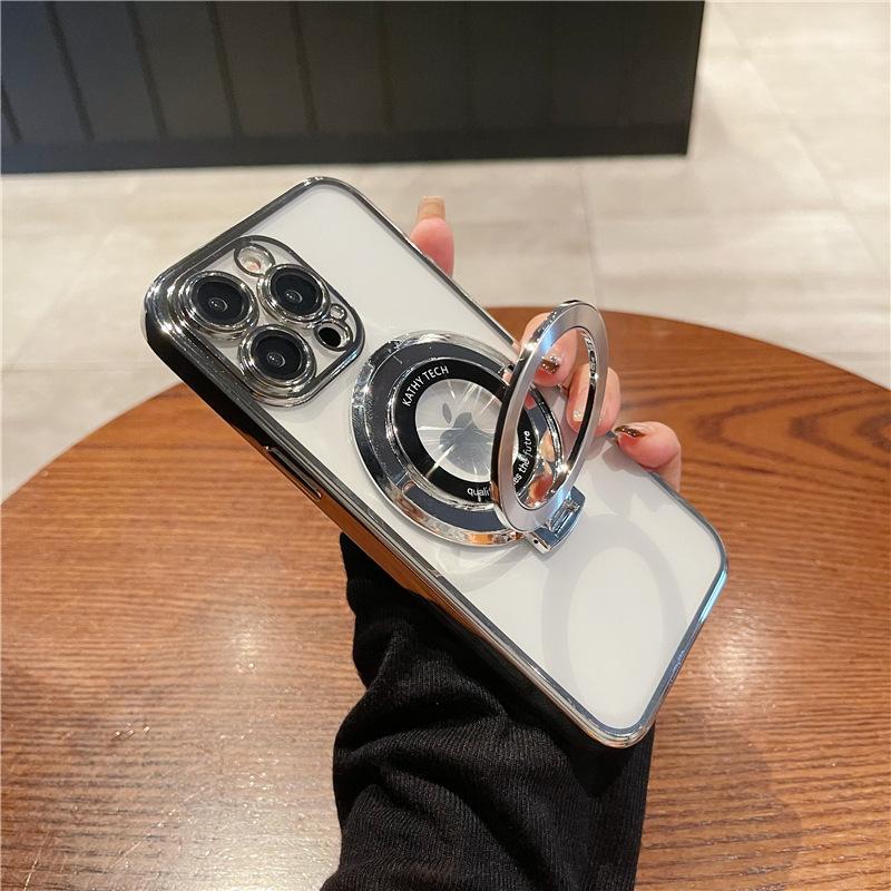 

Подходит для iPhone16proMax Магнитный держатель Чехол для мобильного телефона Apple 15 Гальванизированный Прозрачный 14 Защитный чехол с полной защитой 13 iPhone16 серебряный