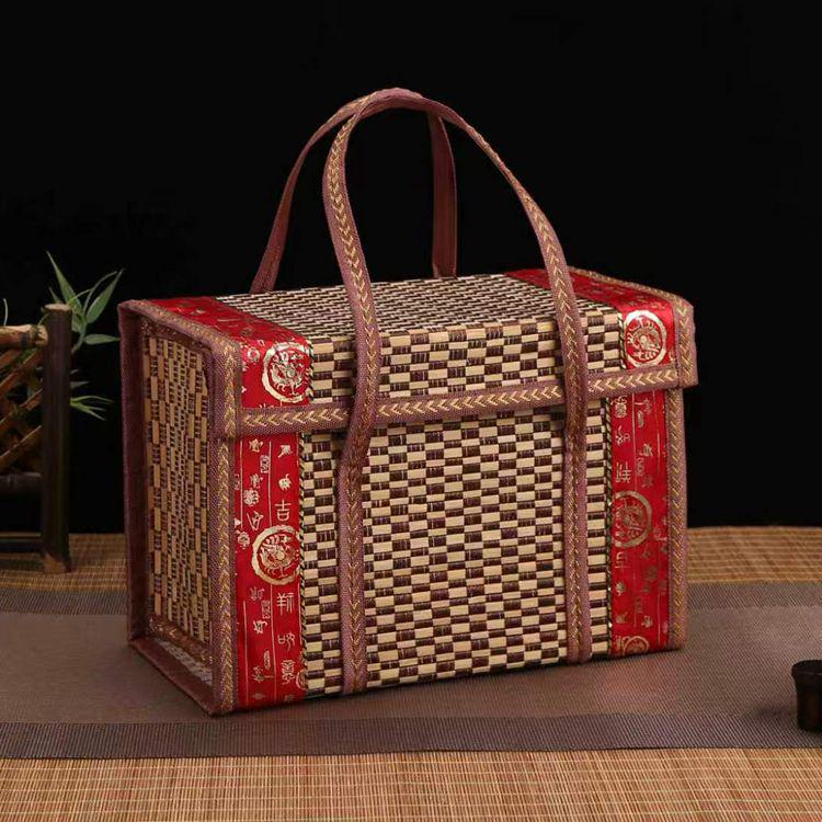 Handwoven Bamboo Gift Basket for Zongzi, Cured Meats, Mooncakes, Fruits, and Local Specialties