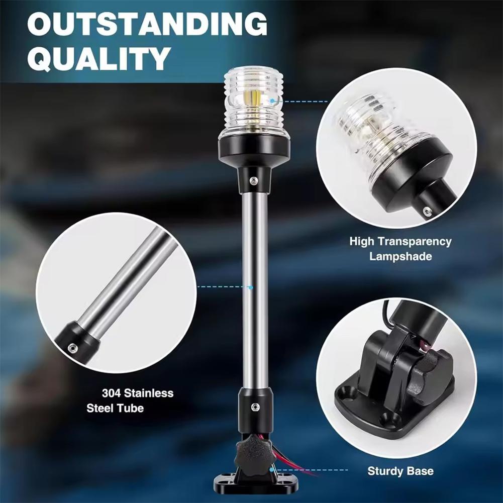 Anchor Light Boat Stern Light Waterproof 9 Inches, White Fold Down Marine Navigation Lights for Boats LED for Pontoon