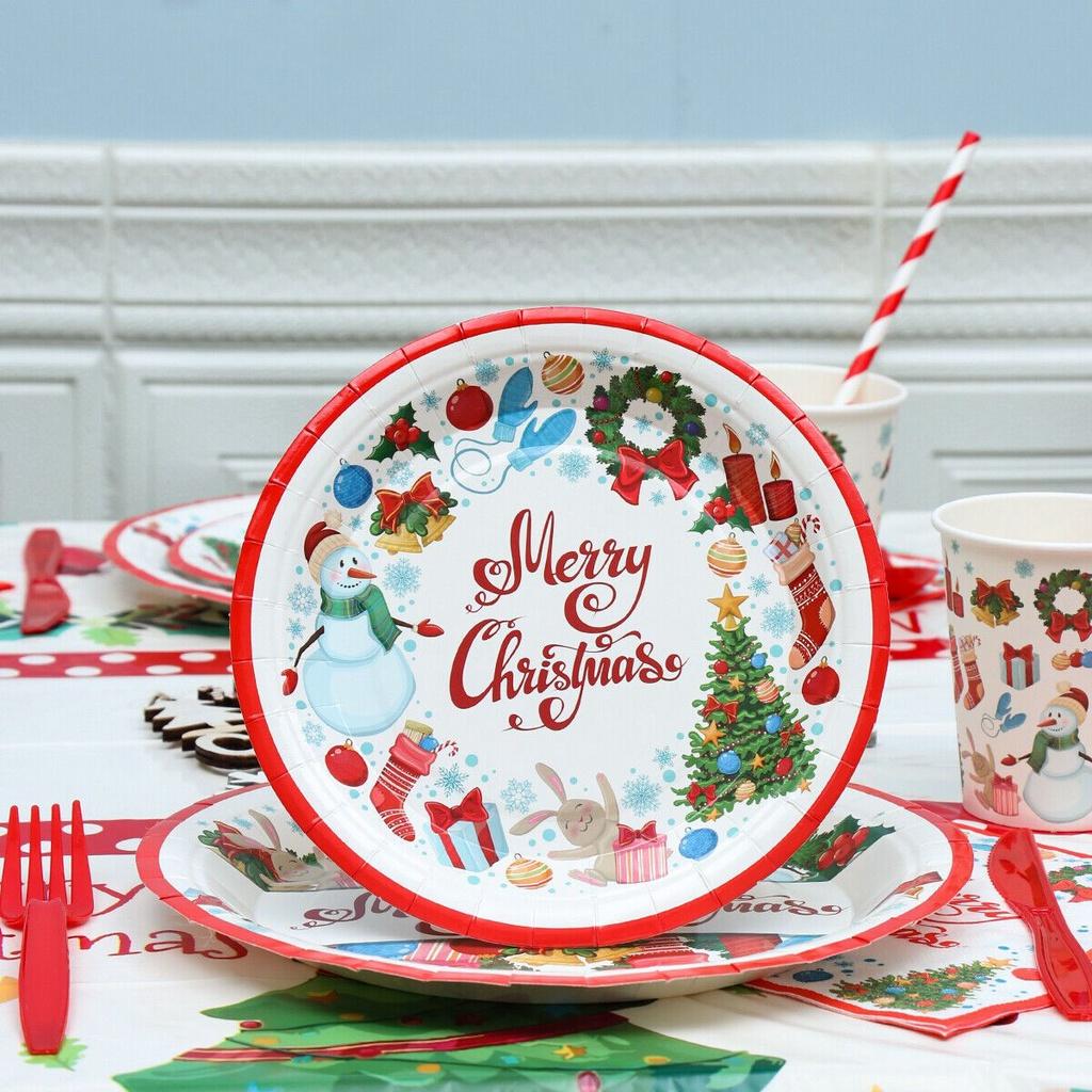 Merrychristmas Santa Claus Christmas Party Supplies Paper Plate Cup Set