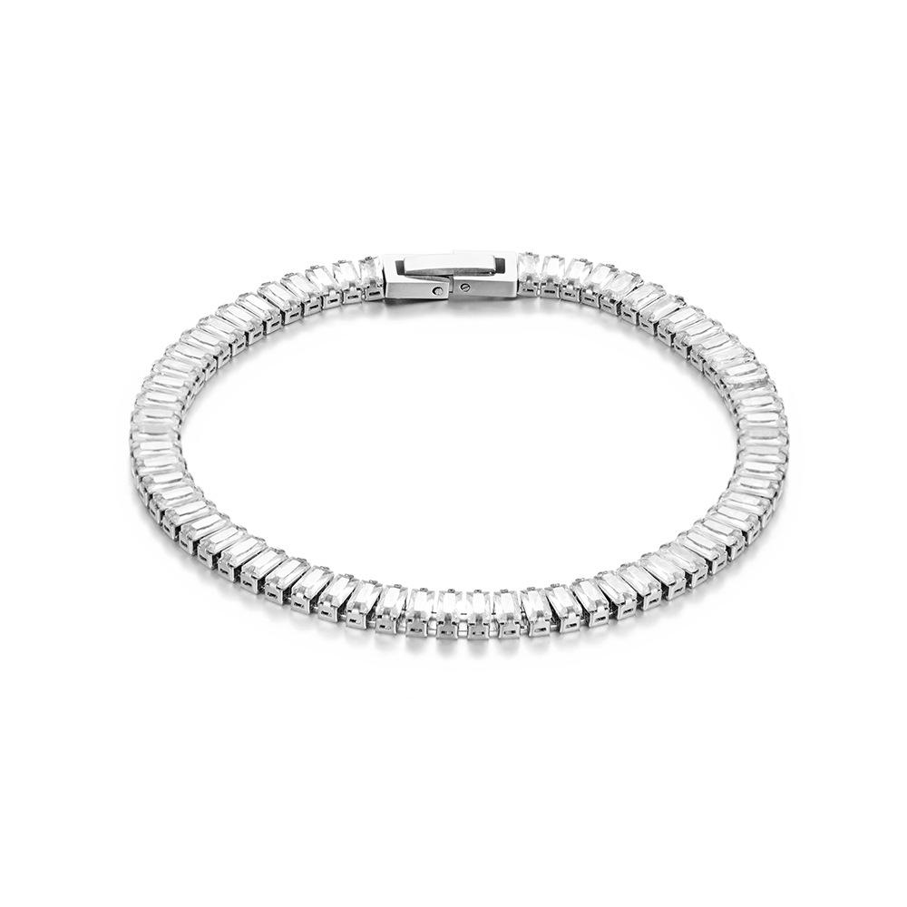 Hip-Hop Square Diamond Bracelet: Luxury Stainless Steel, Minimalist High-End Design.