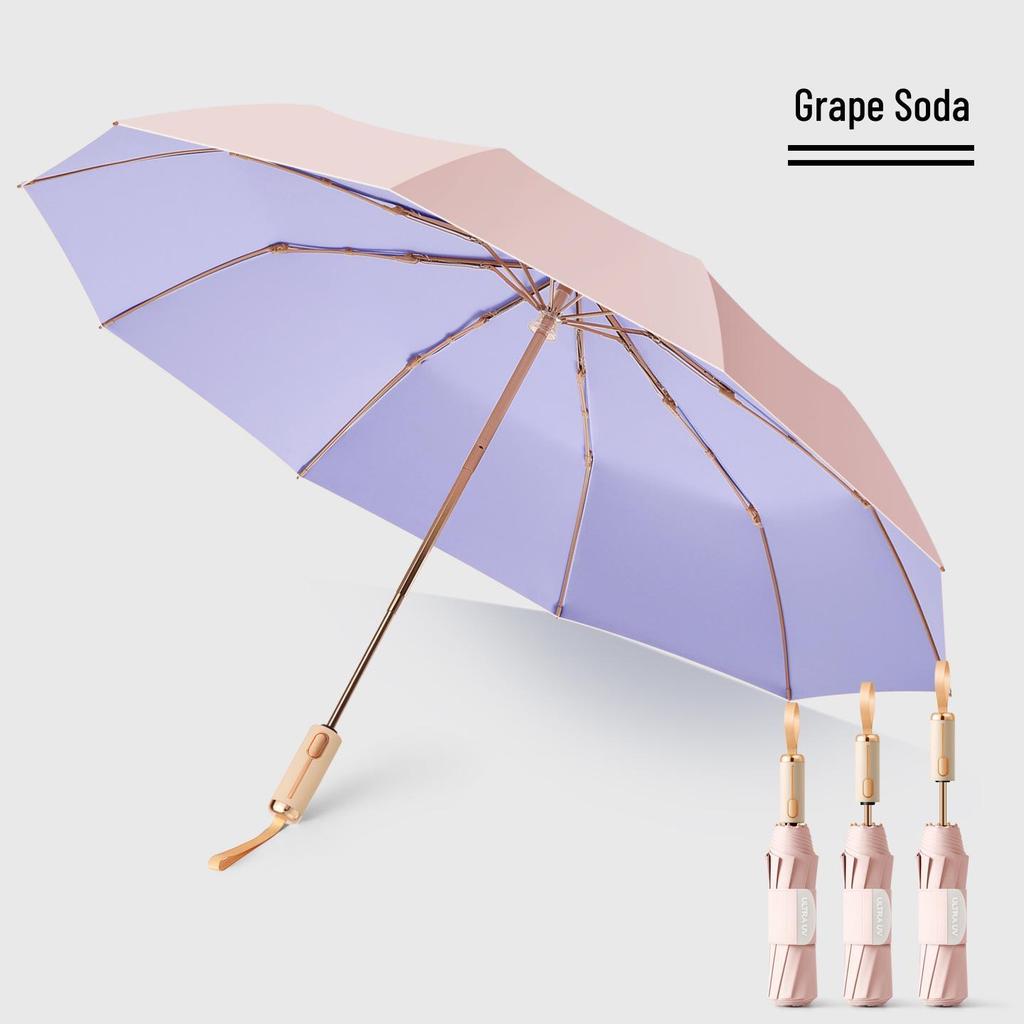 32-Rib Women’s Folding Umbrella: Dual-use for Sun & Rain, UV Protected, Colored Coating, Enlarged, Reinforced & Thickened.