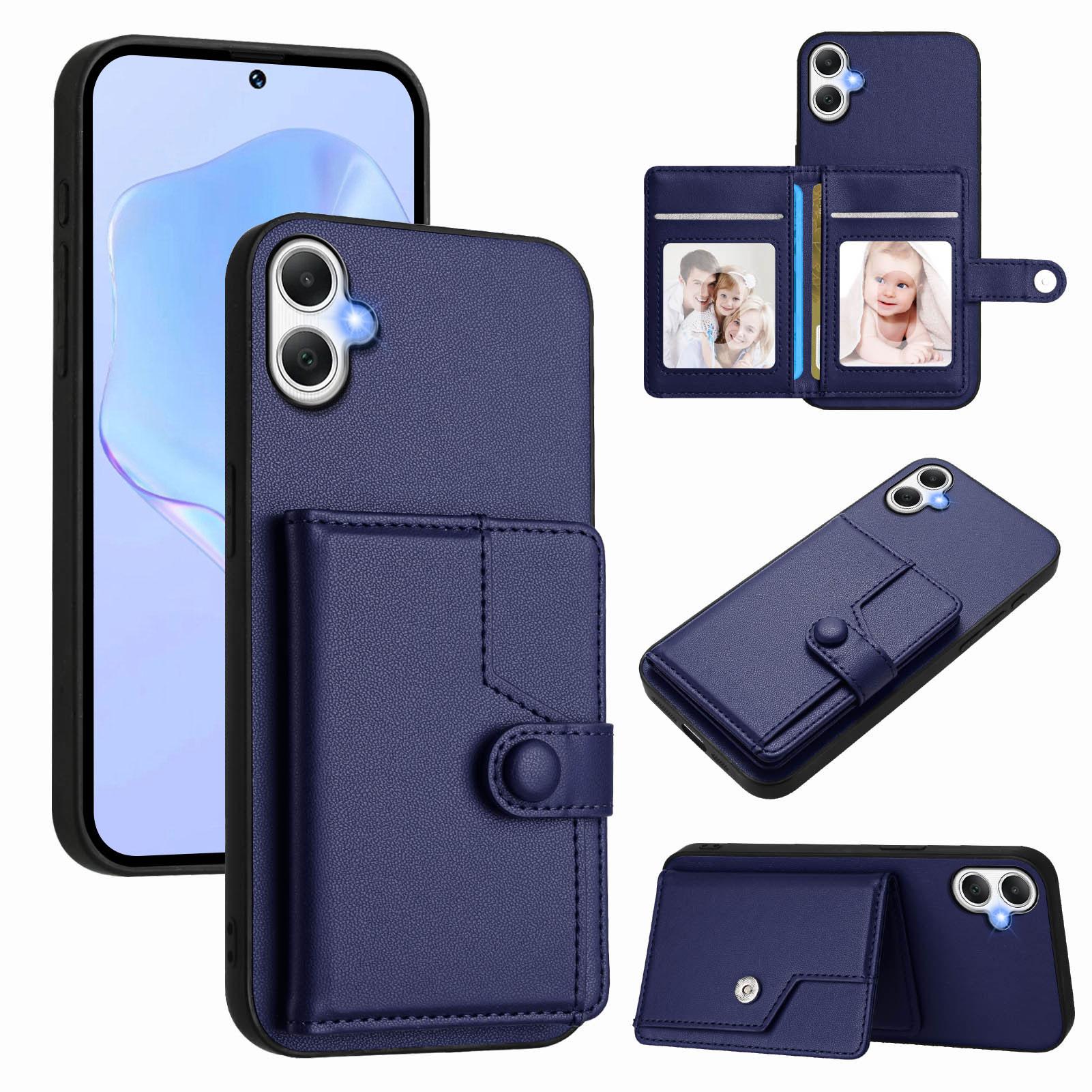 

For Samsung Galaxy A06 5G/Galaxy A06 4G Case RFID Blocking Card Holder Kickstand TPU+PU Leather Phone Back Cover Blue