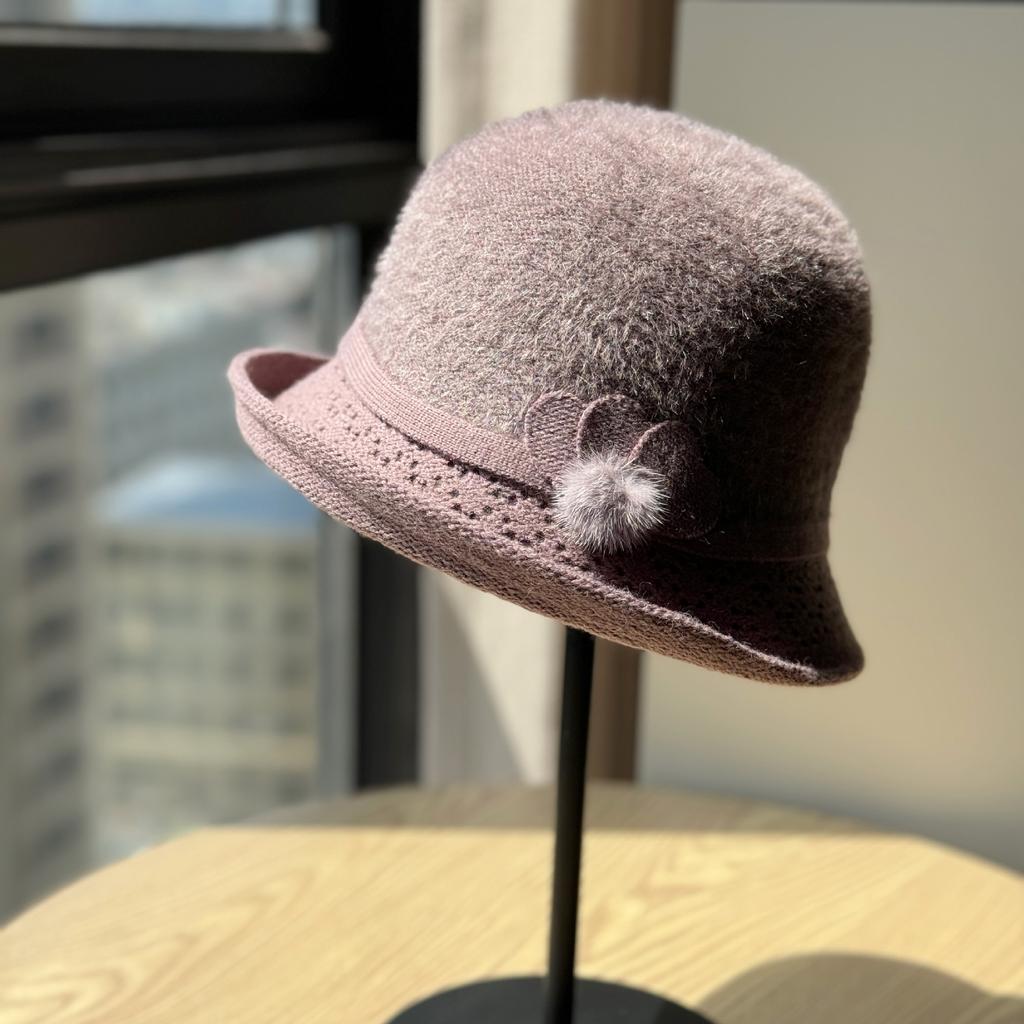 Autumn and Winter Woolen Women's Fisherman's Hat Korean Style Mother's Hat Plus Velvet Thick Warm Cotton Basin Hat for Middle Aged and Elderly People