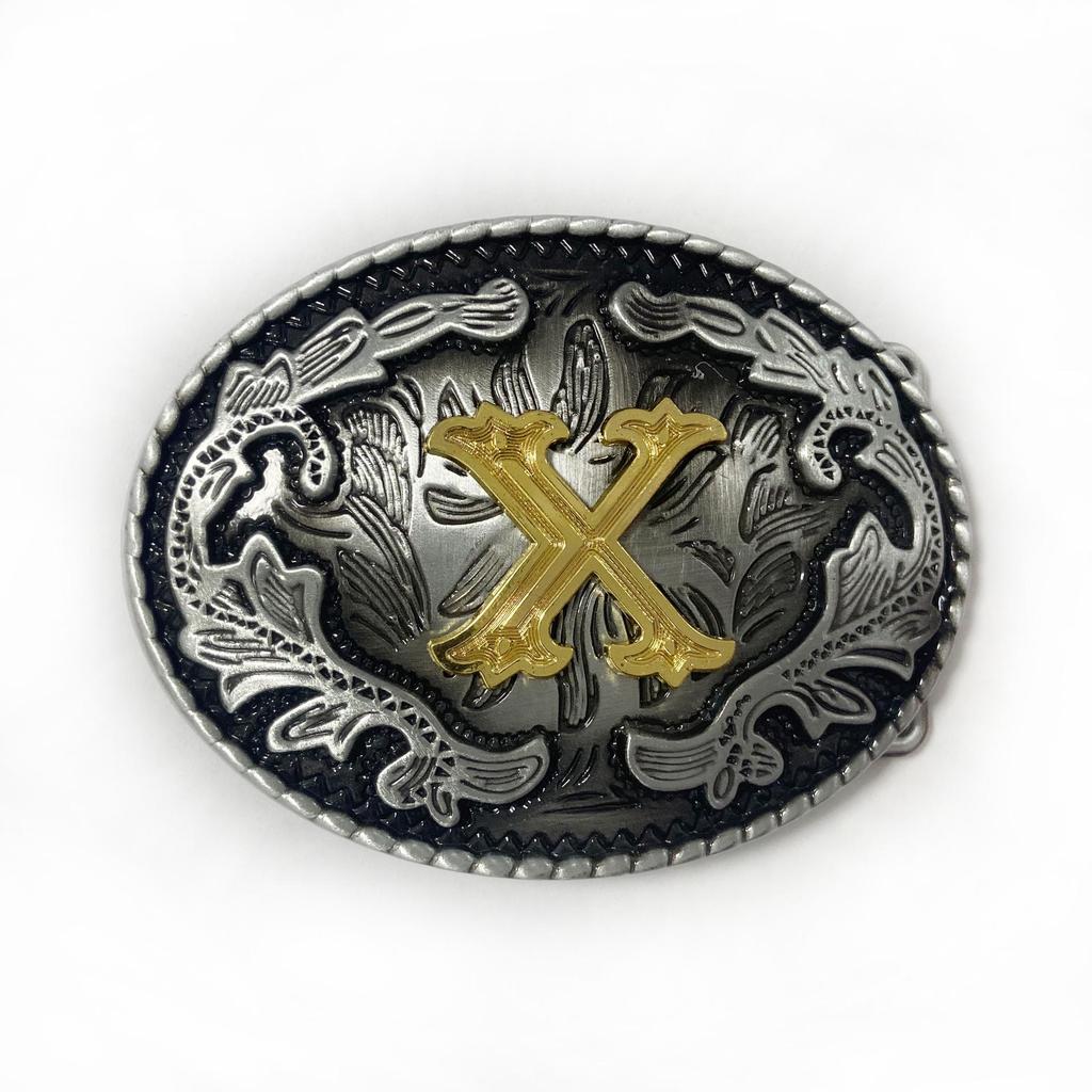 Western Cowboy Ethnic-Style Oval Belt Buckle - English Letters & Tang Grass Pattern Alloy