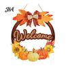 Hello Autumn Wood Plaque Harvest Wooden Wreath Pendant, Front Door Hanging Ornaments with Hemp Rope, Natural Fall Sign Pumpkins Maple Leaves