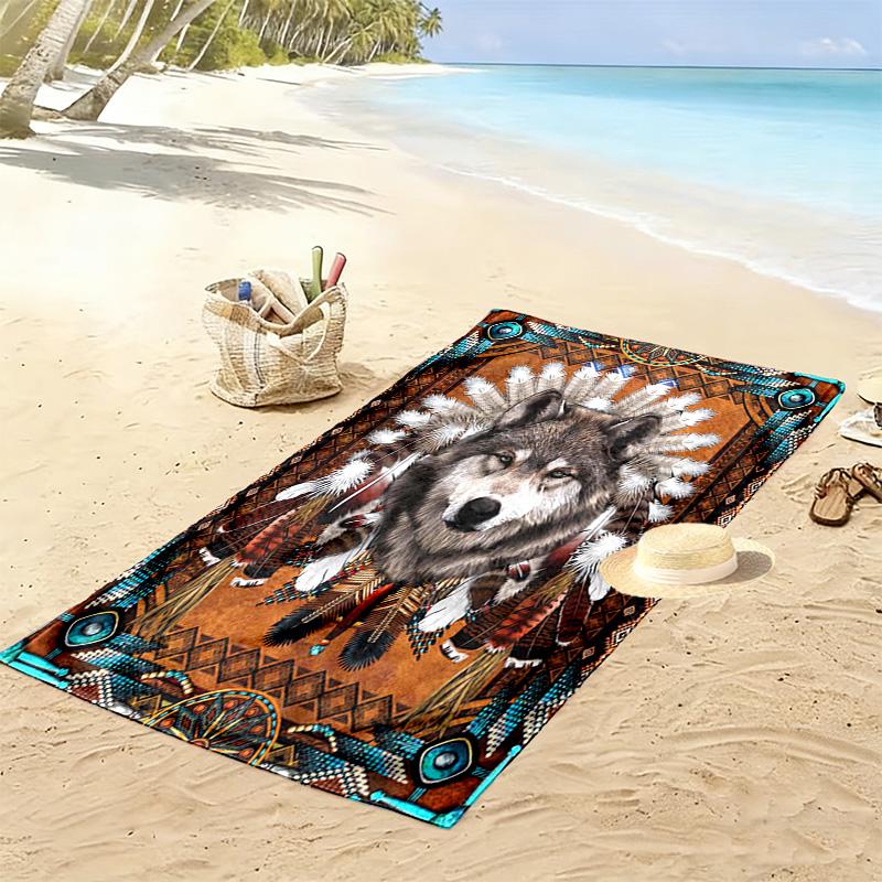 Indian Wolf Print Beach Towel, Large Soft Quick Dry Towel for Beach Camping Swimming