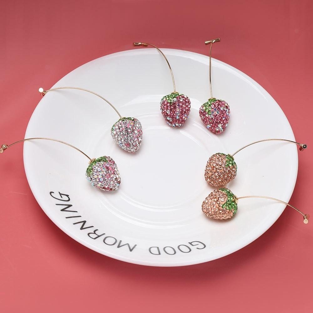 1Pair Shiny Stud Earrings Set Rhinestone Fruit Pendant Earrings Party Decoration