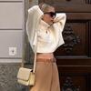 Women Sweater High Collar Flared Long Sleeve Short Knitting Tops Solid Color Loose Fit Ribbed Casual Knitwear