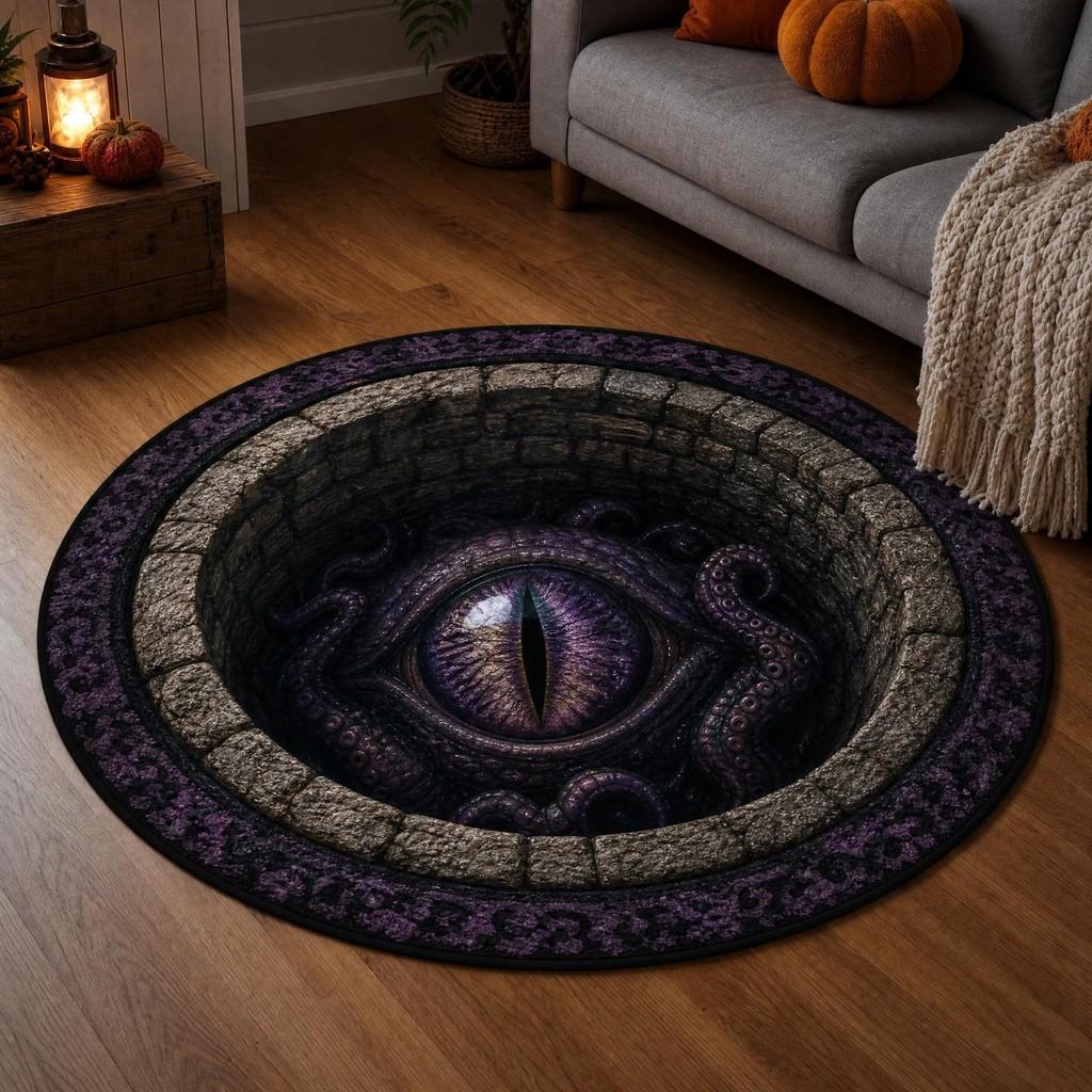 Halloween Round Non Slip Rug With Horrible Printed Design For Living Room Decor