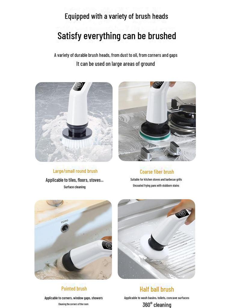 Electric Multi-Function Scrubber with Replaceable, Extendable Heads for Floor Cleaning
