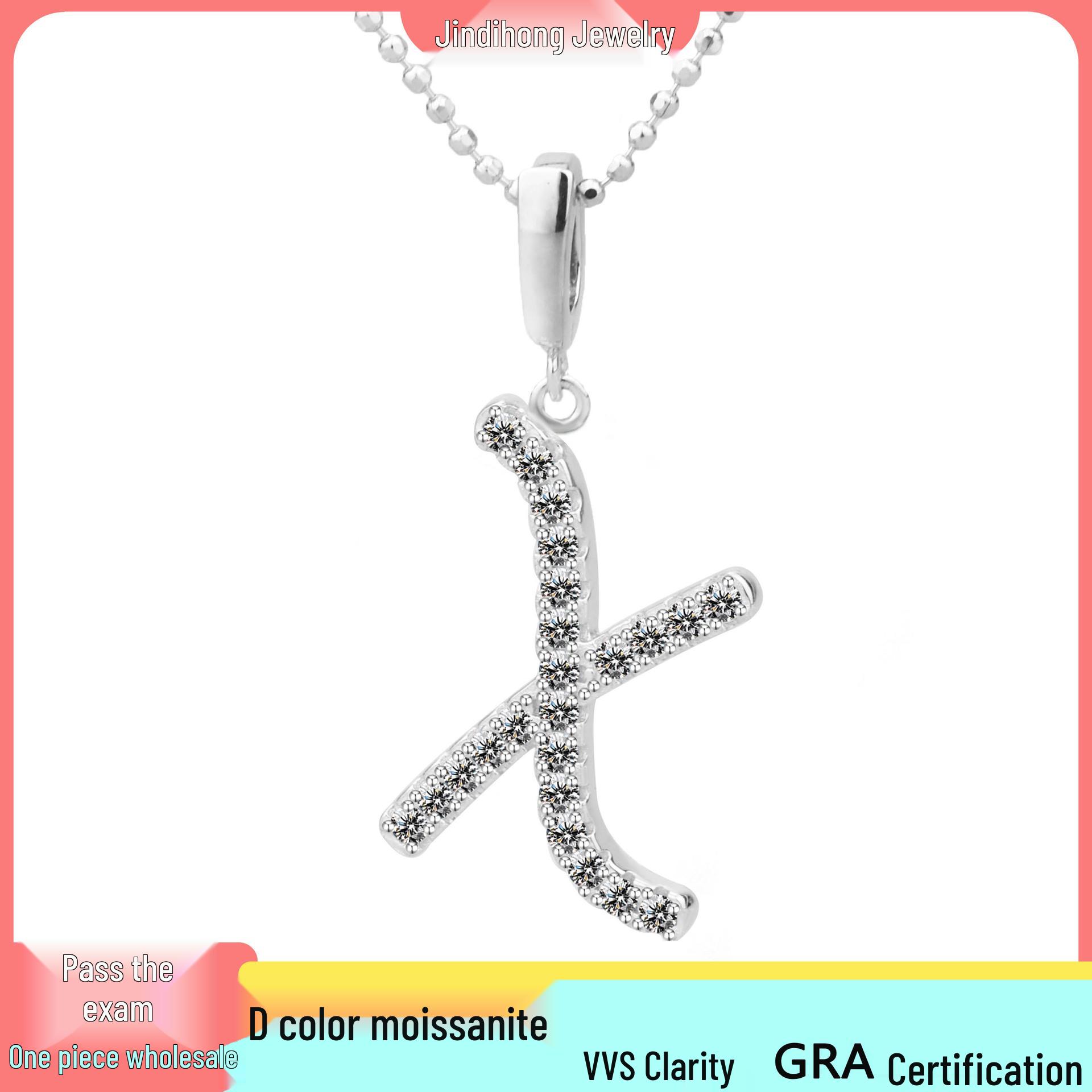 S925 Sterling Silver Moissanite Initial Necklace with Fully Inlaid D Color Stones - Luxury Gift for Women платиновый