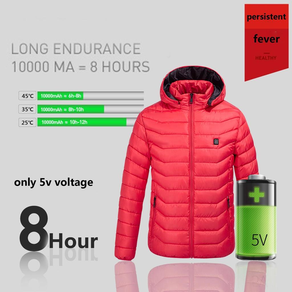 Casaco aquecido elétrico USB com capuz colete aquecedor térmico de inverno masculino