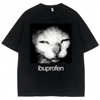 Vintage Zabawny Ibuprofen Kot Meme Graficzny T-shirt Męski Damski Humor Moda T-shirty Casual Streetwear T-shirty