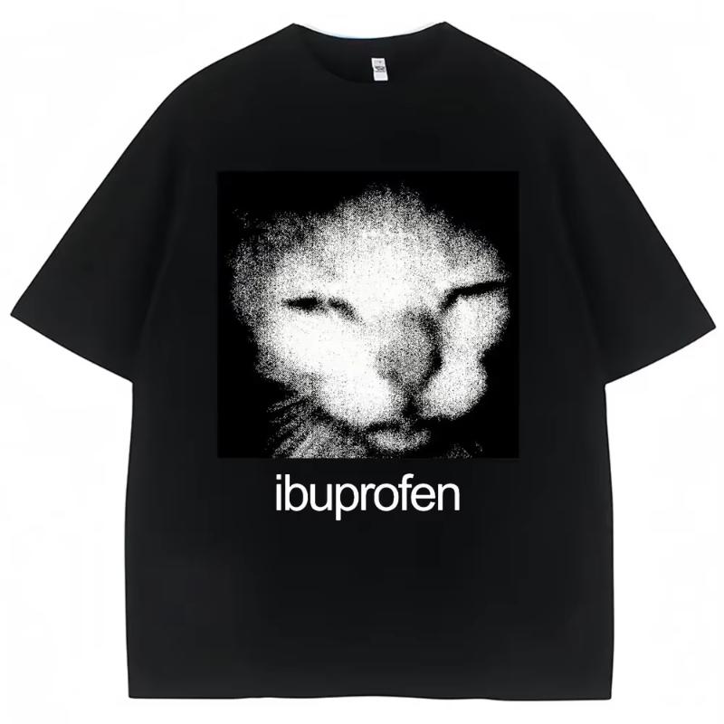 Vintage Funny Ibuprofen Cat Meme Graphic T Shirt Men Women Humor Fashion T Shirts Casual Streetwear T-shirts