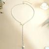 Double Layered Silver Color Bead Necklace Simple Thin Chain Round Beads Tassels Trendy Design Collarbone Chain Women's Jewelry
