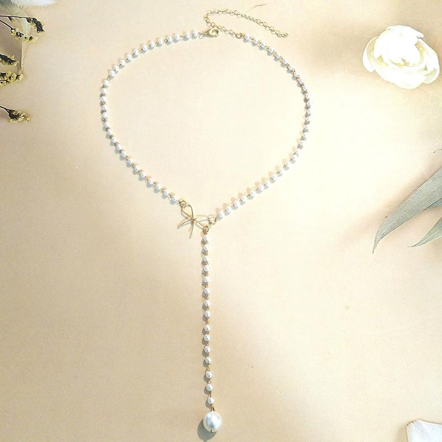 Double Layered Silver Color Bead Necklace Simple Thin Chain Round Beads Tassels Trendy Design Collarbone Chain Women's Jewelry