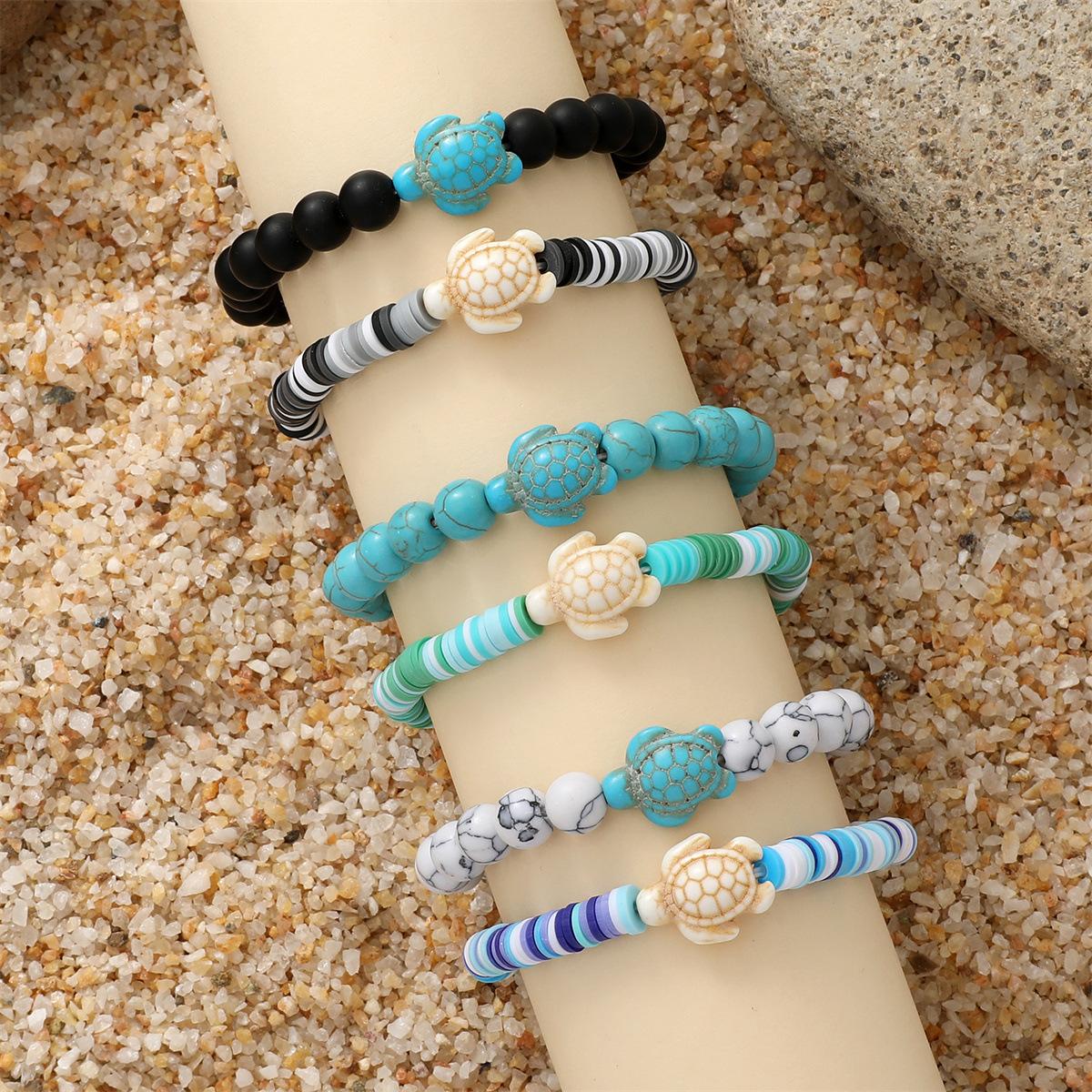 

WTEMPO Summer Ocean-Themed Polymer Clay Bracelet Set Cute Stackable Stretch Bracelets & Anklet with Synthetic Turquoise and Sea Turtle Charms 6pcs разноцветный