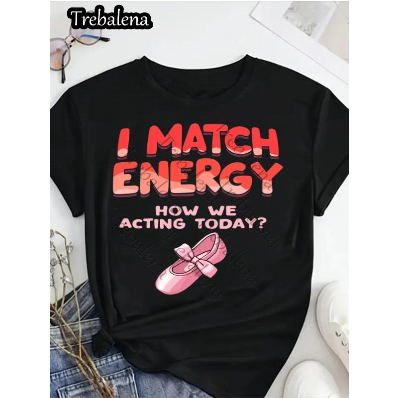 

Women s Plus Size I Match Energy Slogan Casual Crew Neck Tee S белый