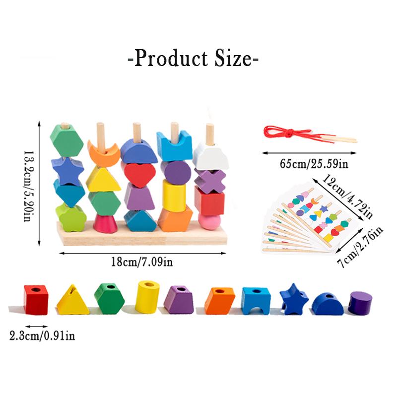 Wooden Children's Colorful Color Sorting Toys, Rainbow Sets of Columns, Shape Stringing Matching, Educational Building Blocks