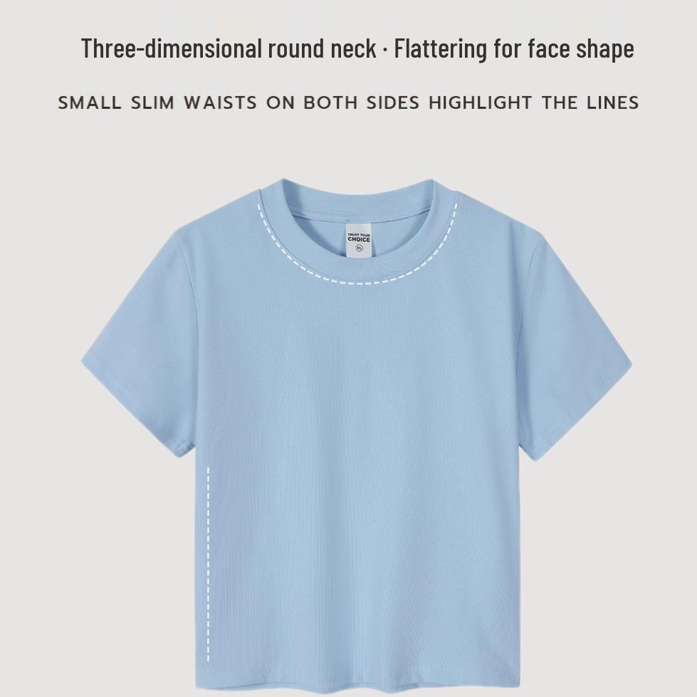 Women's 230G Elastic Spandex Short Sleeve Round Neck Cropped T-shirt - Plain Color for Summer