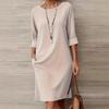 Elegant European & American Style Round Neck Dress with Pockets