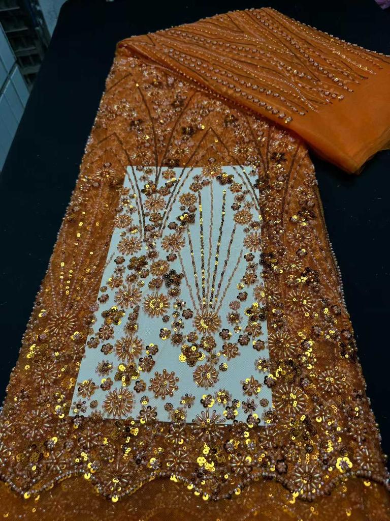 African Lace Fabrics 2026 High Quality Lace French Nigerian Sequins Beaded Tulle Lace Fabric Ladies For Party Dresses 5 Yards