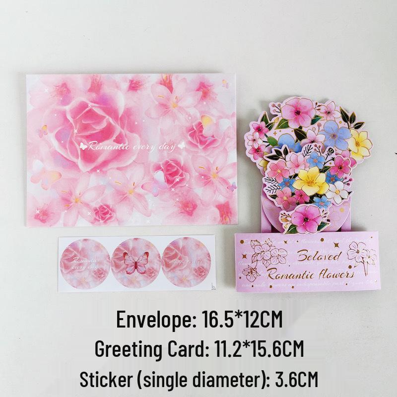 Qixi Festival 3D Watercolor & Retro Flowers Greeting Card