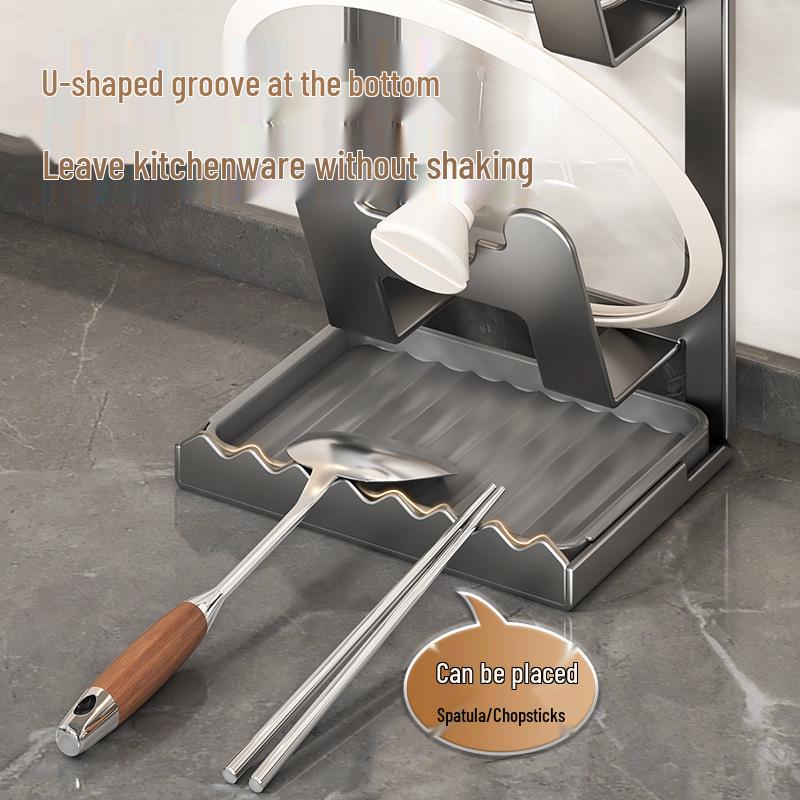 Cream White Pot Lid & Pan Holder: Kitchen Countertop Storage Rack for Pots, Lids & Water Draining.