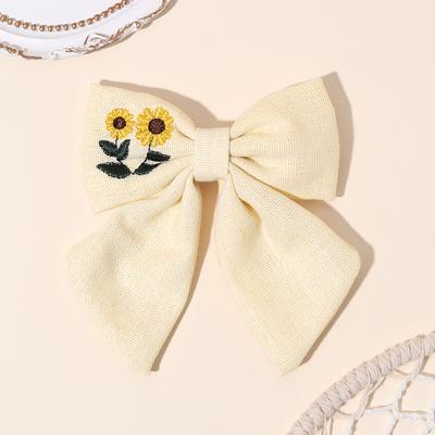 Beige Flower Hair Clip Elegant Sweet Handmade Embroidery Sunflower Floral Hairpin For Girls Children's Headwear Kids Accessories