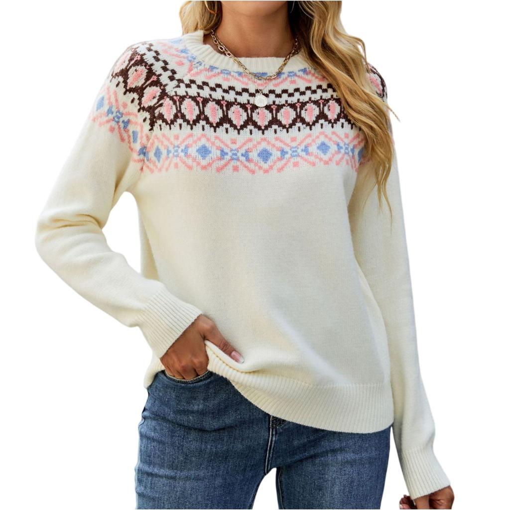 Women's Knitted Retro Round Neck Loose Pullover Sweater