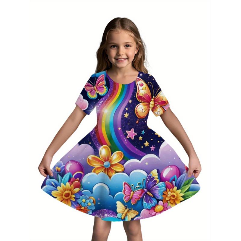 

3D Digital Print Short-Sleeve Dress - Summer Birthday Dress with Random Themed Patterns (Castle,,) 110