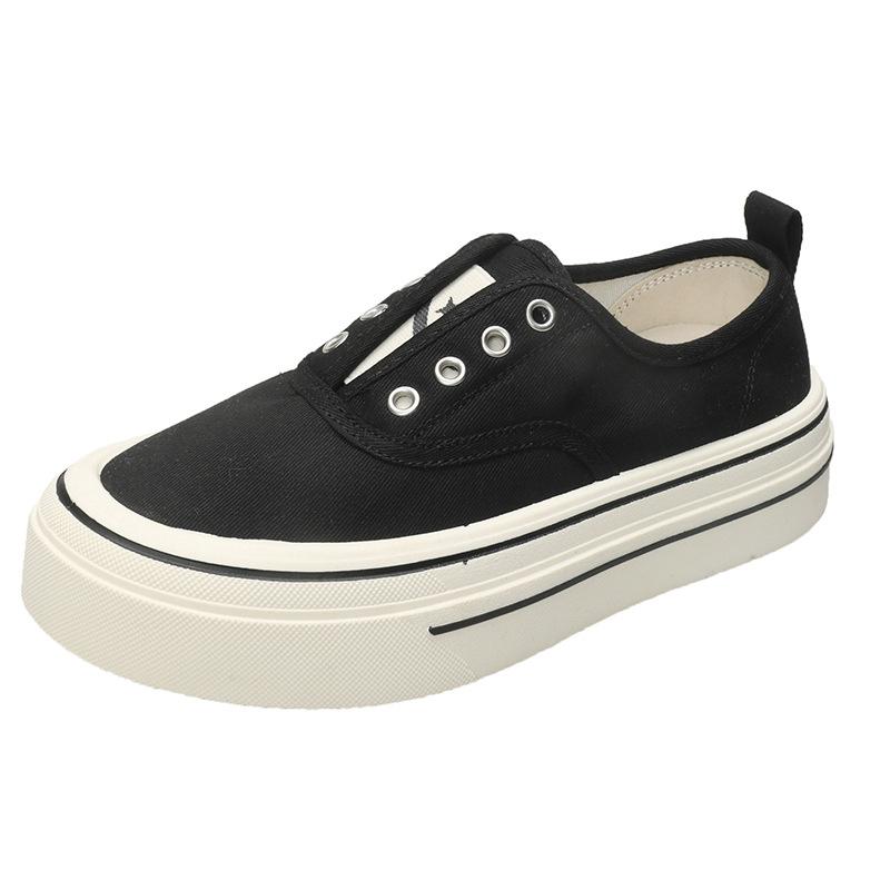 Ein-Pedal-Canvas-Schuhe Damen 2025 neu Frühling dünn atmungsaktiv vielseitig Lazy Shoes Low-Top Plateau lässige Board-Schuhe