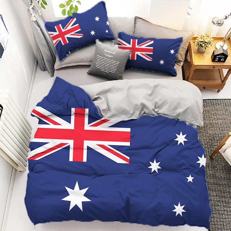 Zestaw poszwy na kołdrę z nadrukowaną flagą narodową Australii Zestaw pościeli z mikrofibry na wszystkie pory roku, miękki i oddychający Do sypialni, pokoju w akademiku