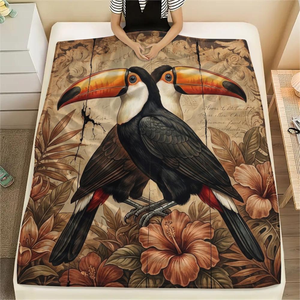 1PC Retro Floral Animal Print Flannel Blanket, High Quality All Seasons, Home Decor, Warmth and Comfort, Perfect for Christmas Gifts