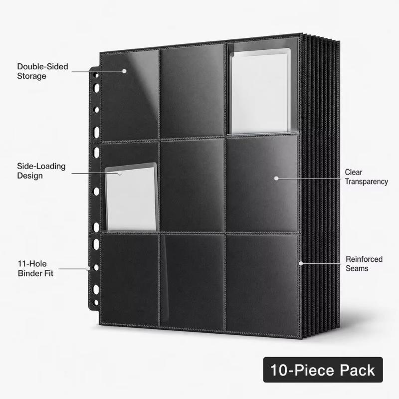 30Pcs Black 9-Pocket Trading Card Binder Pages Storage Wallet - Double-Sided Side-Loading Pockets For Game Cards