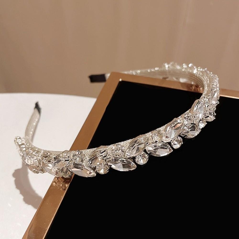 Zinc Zinc Alloy Rhinestone Headband Geometric Women Hair Hoop Temperament Bridal Wide Headband  Birthday Gift