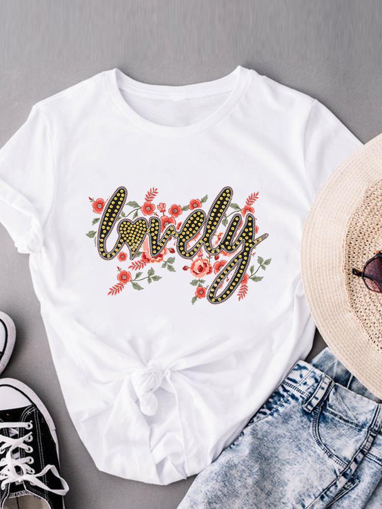 (Asian Size) butterfly flower sweet Short Sleeve T-shirts T shirt Print Women's Top O-neck  Fashion Female Casual Clothing Graphic Tee