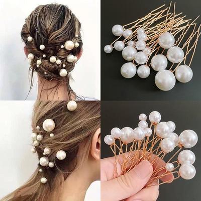 Vintage Perlenhaarnadel Brautschmuck: Handgefertigte U-förmige Gabel für Hochzeits- oder Abendhochsteckfrisuren.