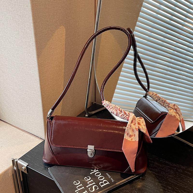Light Luxury Temperament Small Square Bag Women French Style Texture Scarf Decor Underarm Bags Trend Retro PU One Shoulder Bag