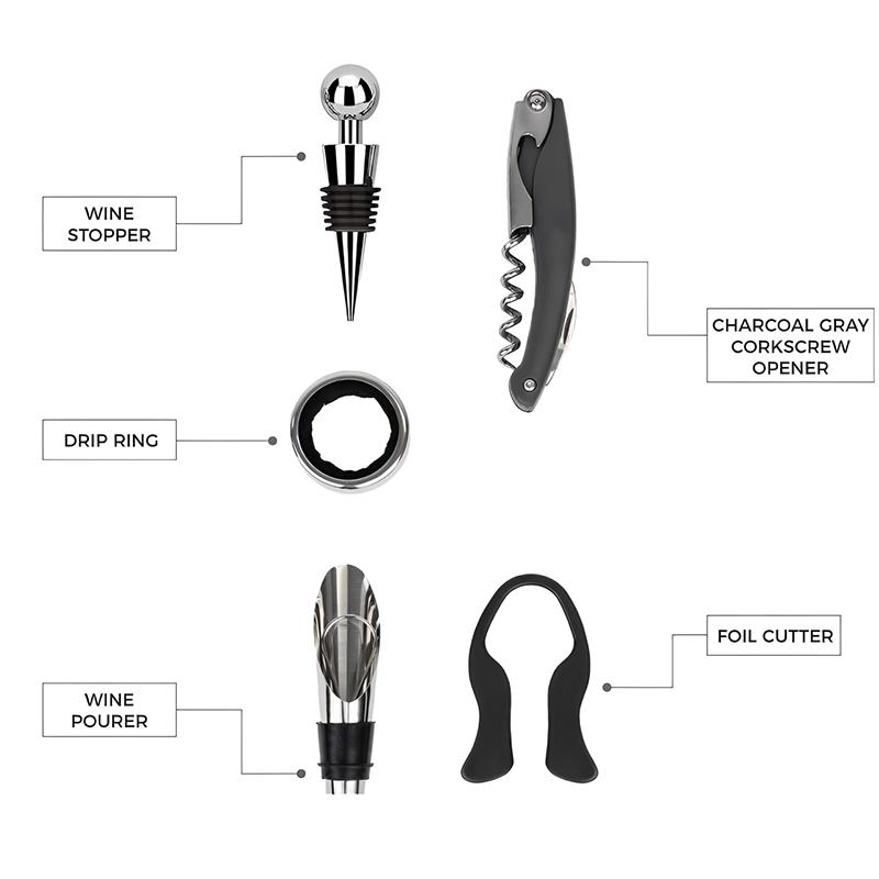 5 In 1 Red Wine Bottle Opener Corkscrew Tool Set Bottle Shaped Holder