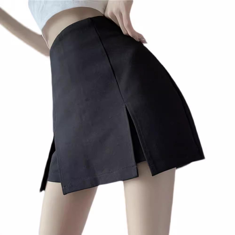 Korean Style High Waist Black Bodycon A-line Skirt with Hip Wrap, Autumn Women's Split Design, Plus Size Available.