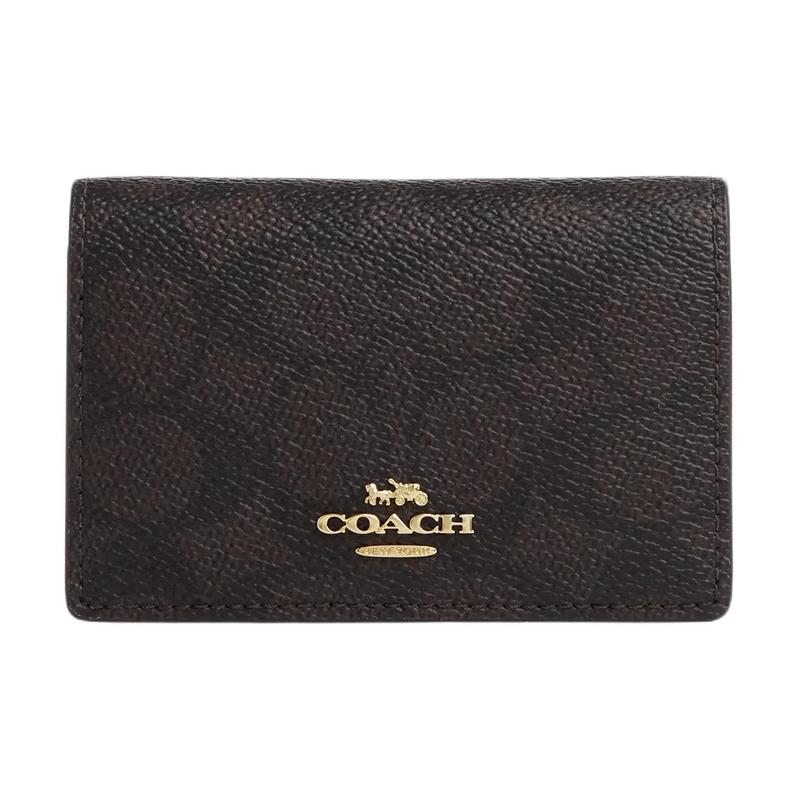 COACH 11 Classic Logo Presbyopic Gold Metal Accessories Coated Canvas Card Holder Regular Women’s Walnut Wood and Black Walnut with black