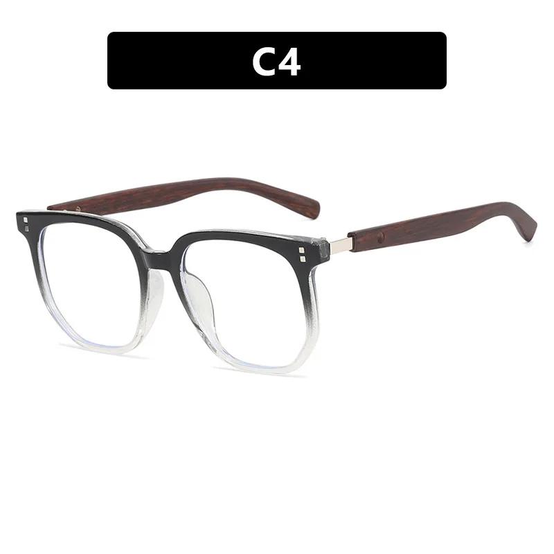 Quadratische Herren-Myopie-Brille mit Holzmaserung-Bügeln und Metallnieten Kurzsichtigkeitsbrille 0 -0.5 -1 -1.25 -1.5 -1.75 -2.0 Bis -6