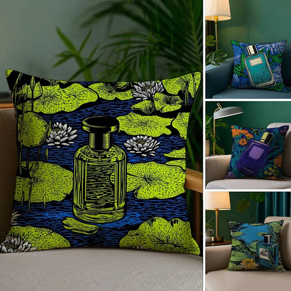 Luxury Perfume Illustration Pillow Case Home Doublesided Printing Short Plush Colorfast Microfiber Cushion Cover