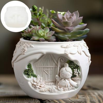 Kvinnlig Magiker Relief Suckulent Växt Blomkruka Harts Silikonform Häxstav Förvaringslåda Form Magiskt Hus Slott Hantverksformar