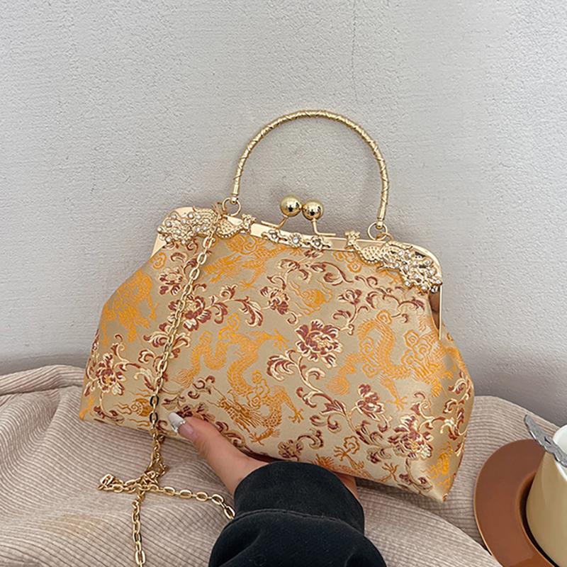 2025 Neue Muscheltasche im chinesischen Stil Kettentasche Nietenhandtasche Jahr des Drachen Aufdruck Damen Schultertasche Umhängetasche