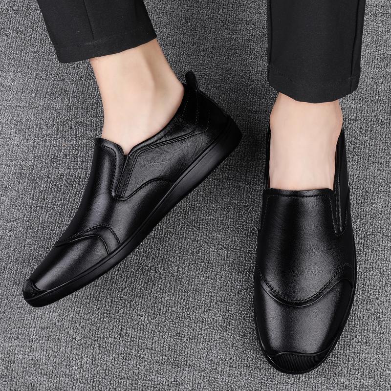 FashionHandmade Men Spring Loafers Genuine Leather Slip on Business Casual Shoes Outdoor Mens Slip on Driving Footwear All-match Flats