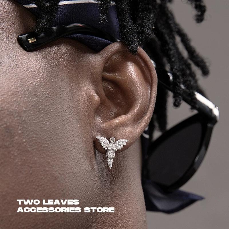 Two Sterling Silver Angel Hip Hop Cool Niche Earrings Single