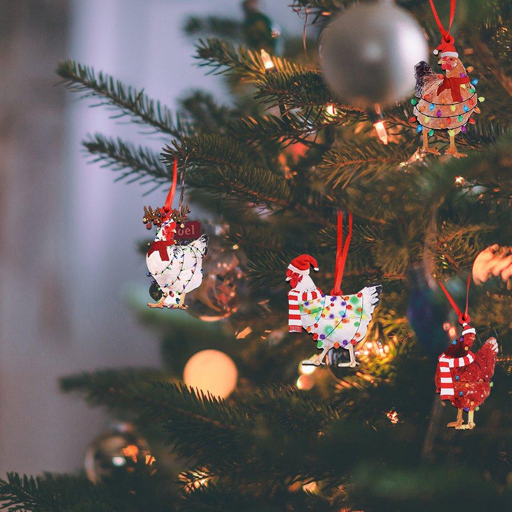 Funny Scarf Chicken Hanging Pendant Wooden Christmas Tree Pendant for 5pcs Xmas Tree